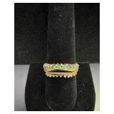 14K Gold Ring w/ Emerald & Diamond Chips