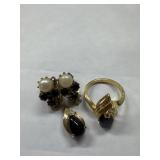Vtg. Clip On Earrings & Necklace Pendant & Ring