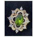 Napier Green Rhinestone Brooch