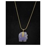 10K Lavender Jade Elephant Pendant w/ gold tone