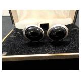 Silver-tone w/ Black Stones Cuff Links Swank in