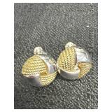 Vtg. Napier Two Tone Button Screwback Earrings