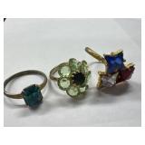 (3) Rhinestone Costume Rings