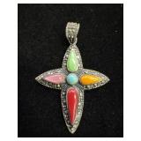 925 Sterling Cross Pendant w/ teardrop stones