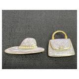 Purple Hat & Handbag Brooch Pins