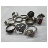 Variety of Silver Tone Costume Rings