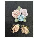 Clay Like Rose Brooch & Earrings
