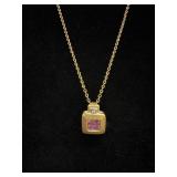 14K 585 Mini Cube Pendant & unmarked gold tone