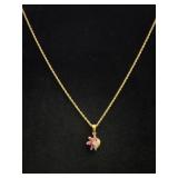 Unmarked Gold Tone Flower Pendant & Chain