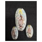Hand painted Porcelain Brooch & Clip Earrings