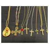 Variety of gold tone Cross Necklaces