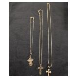 (3) Gold-Tone Cross Chain Necklaces