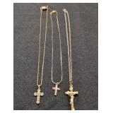 (3) Cross Chain Necklaces 1 chain Silver-Tone
