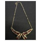 Ruby Red Rhinestone Bow Necklace