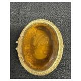 Vtg. Goldette Amber Cameo Locket Pendant