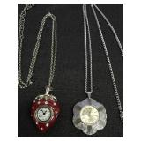 Strawberry & Flower Clock Necklaces
