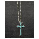 Navajo Style Turquoise Stone Chip inlay Cross