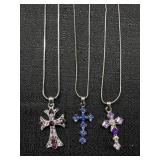 (3) Rhinestone Cross Necklaces