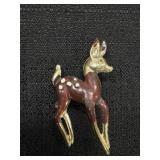 Vtg. Bambi Gold Tone Brooch Pin