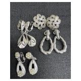 4 pairs of Trifari Silver tone Earrings