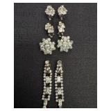 4 pairs of Vtg. Clear crystal rhinestone clip on