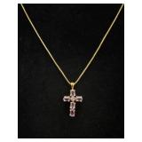 925 Italy Gold Tone Chain & Purple Gemstone C