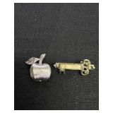 Trifari Apple Brooch & unmarked vtg. Key brooch