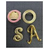 Gold Tone Wreath, S & A Initial Brooch Pins
