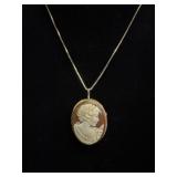 14KT Cameo Pin Pendant & 925 Necklace Chain