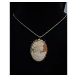 14KT Cameo Pin Pendant w/ 925 Danegraft Chain