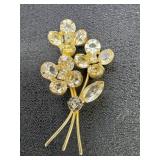 Vtg. Rhinestone Flower Bouquet Brooch Pin
