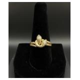 14K Double Headed Snake Ring, Diamond Eyes