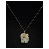 14K Gold Necklace Chain & 14K HKong Jade E
