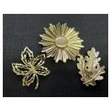Sarah Coventry Flower Brooch & Gold Tone Leaves