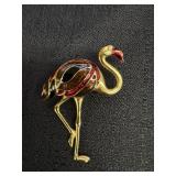 Gold Tone Flamingo Brooch Pin
