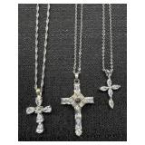 (3) Rhinestone Cross Necklaces