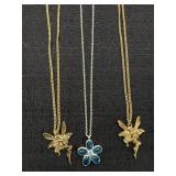 (2) Gold Tone Tinker Bell & Flower Necklaces