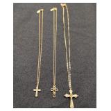 1928 Gold-Tone Chain Necklaces w/ Crosses