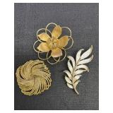 (3) Gold Tone Brooch Pins