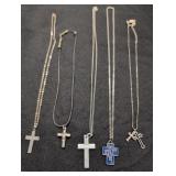 Misc Cross Necklaces w/ Rope & Silver-Tone Chains