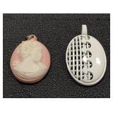 Necklace Pendants, Pink w/ White Cameo &