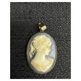Vtg. White & Blue Cameo Pendant