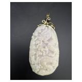 14K Carved Jade Dragon Double sided Pendant
