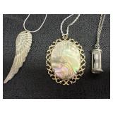 (3) Necklaces - hourglass pendant, opal pendant &