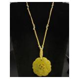 Carved Jade like Pendant, Hand Knotted Necklace
