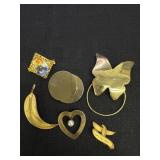 Variety of Gold Tone Brooches & Scarf Clip