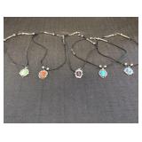 (5) Black Necklaces w/ Colored Gem Stones set in