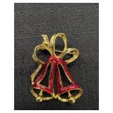 Vtg. Gold tone Enamel Christmas Bell Brooch