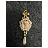 Vtg. Style Rose & Faux Pearl Pendant