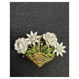 Trifari Basket of Flowers Enamel Brooch Pin